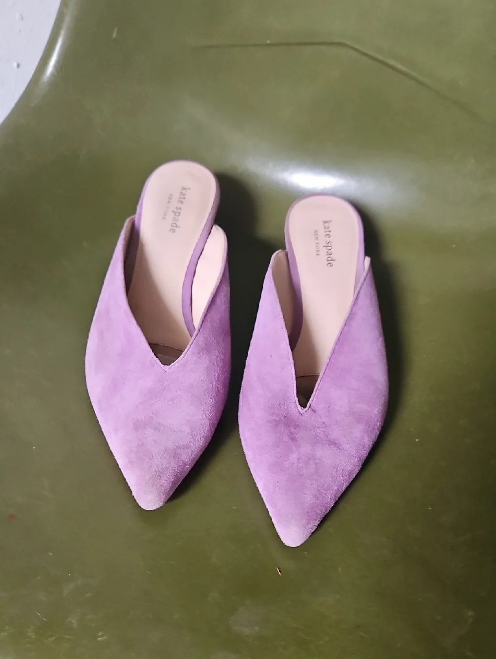 kate spade Lavender Suede Pointed Slip-On Mules Size US 7.5 Eu 38 - Picture 1 of 7